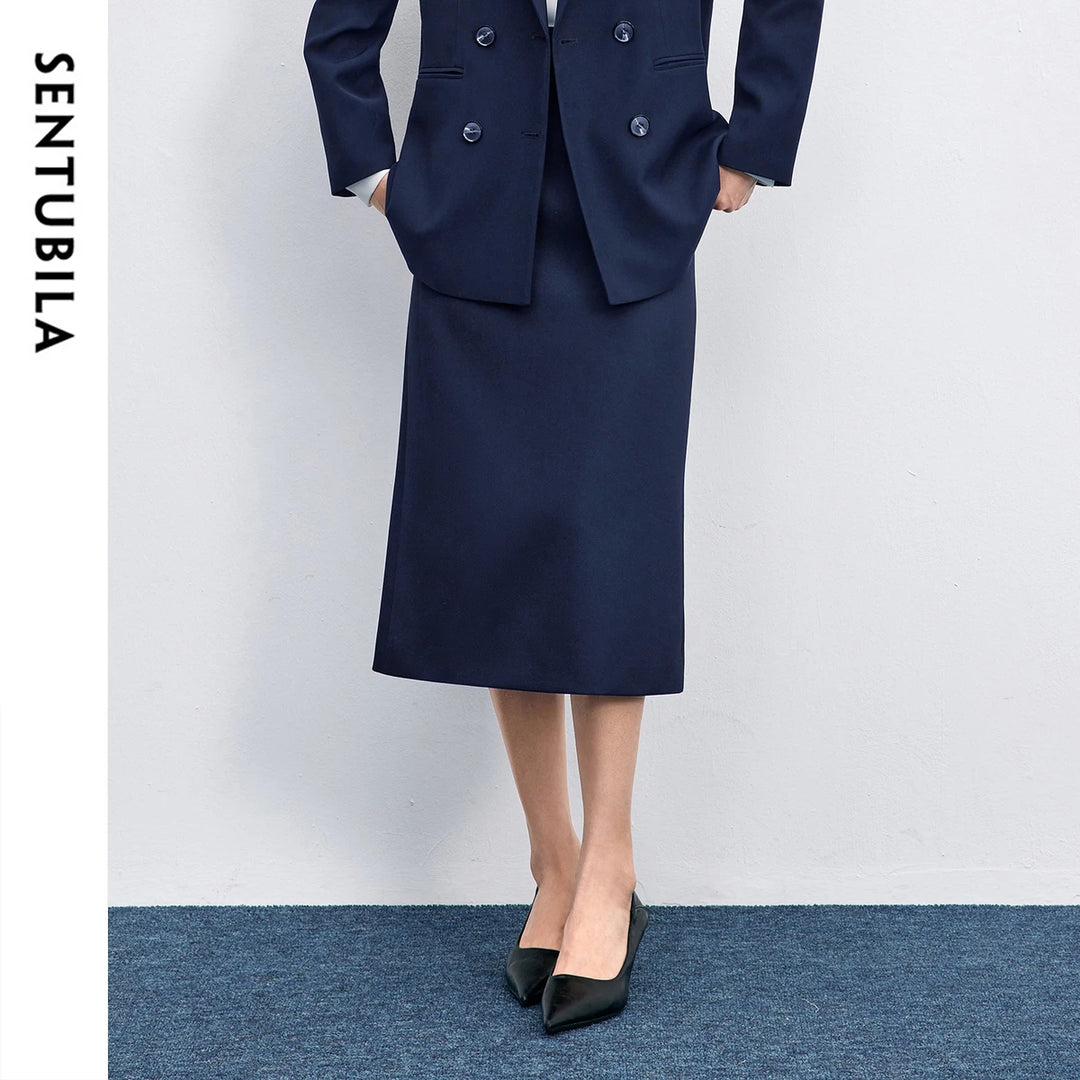 SENTUBILA Straight Skirt For Woman 2026 Autumn Solid Pleated Midi Skirt Back Slit Design Simple Women&