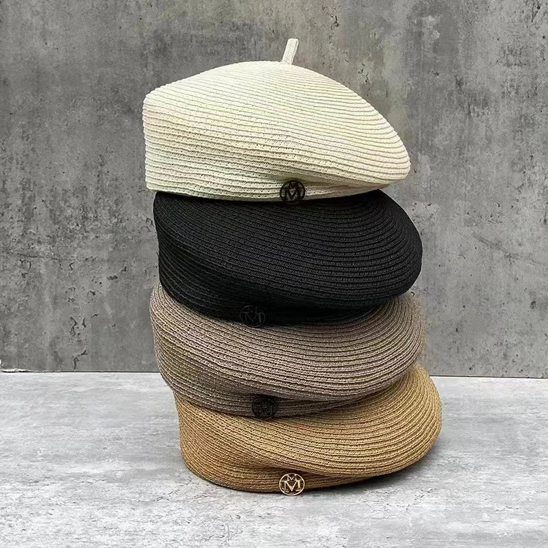 Fashion Summer Celebrity Elegant Stereotype Fine Straw Fedoras Letter Beret Women&