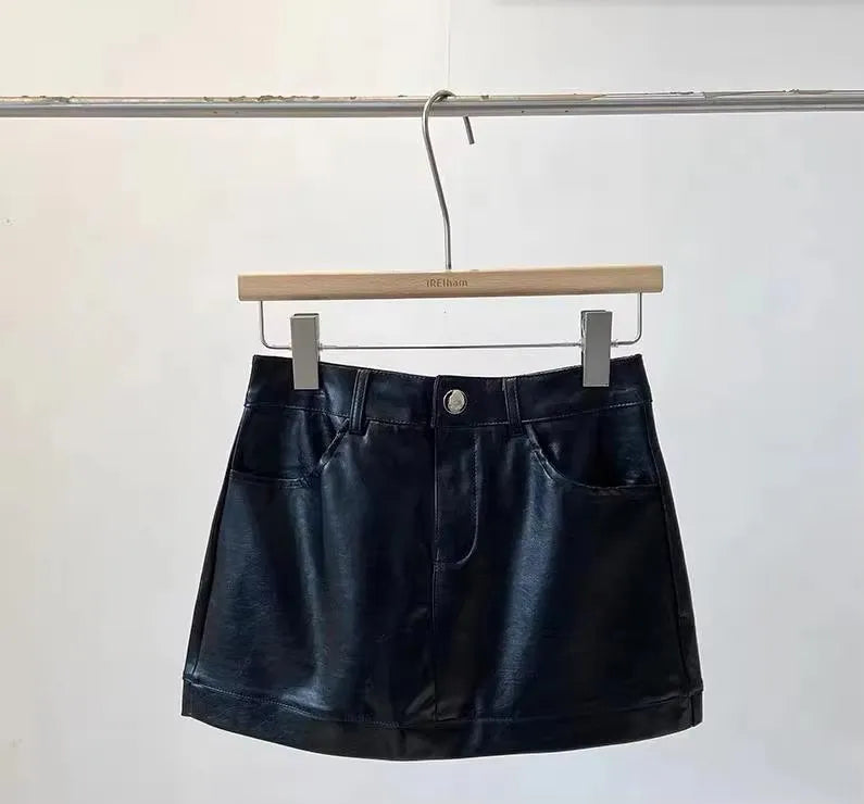 Wine Red PU Leather Mini Skirt Women Spring High Waist Slim A-Line Hot Girl Skirt Ins Spicy Burgundy Party Skirts Y2k Clothing