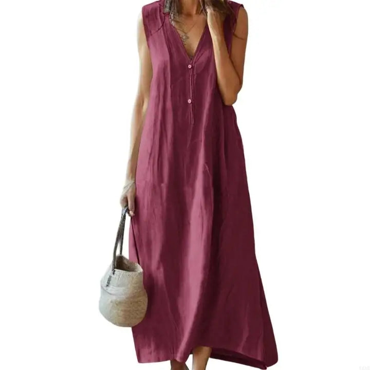 Y3NE Womens Cotton Linen Dress Casual V-Neck Sleeveless Spring Maxi Dresses Beach Dresses Vacation Outfits