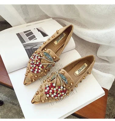 Woman Flats Loafers Shoes Rhinestone Crystal Loafers Ladies Casual Shoes for Women Pointed-Toe Flats Spring and Autumn Loafers