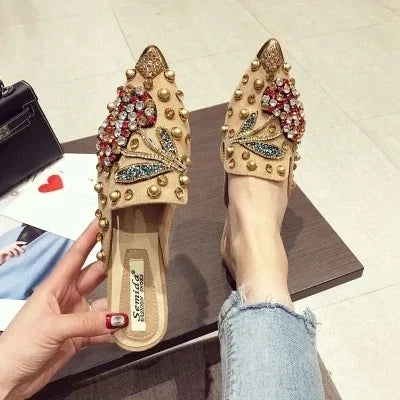 Woman Flats Loafers Shoes Rhinestone Crystal Loafers Ladies Casual Shoes for Women Pointed-Toe Flats Spring and Autumn Loafers