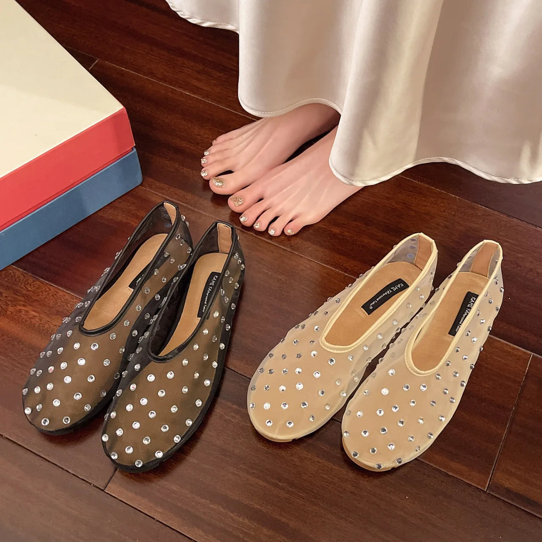 2026 flat Mary Jane shoes female  spring new mesh hollow breathable single shoes ballet dinner shoes