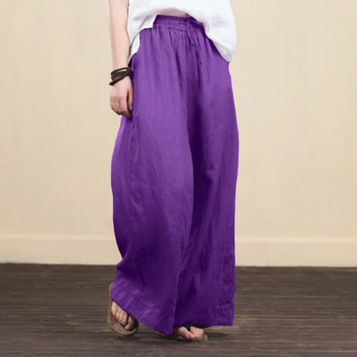 Women Wide Leg Pants Solid Loose Length Pants Cotton Linen Elastic Waist Casual Pants Vintage Mid Waist Pants 5XL