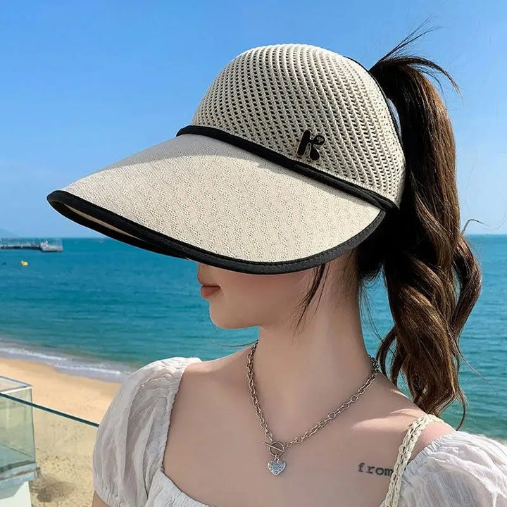 Straw Wide Brim Sun Hat Empty Top for Women UV Protection Lightweight Travel Companion for Beach Sports
