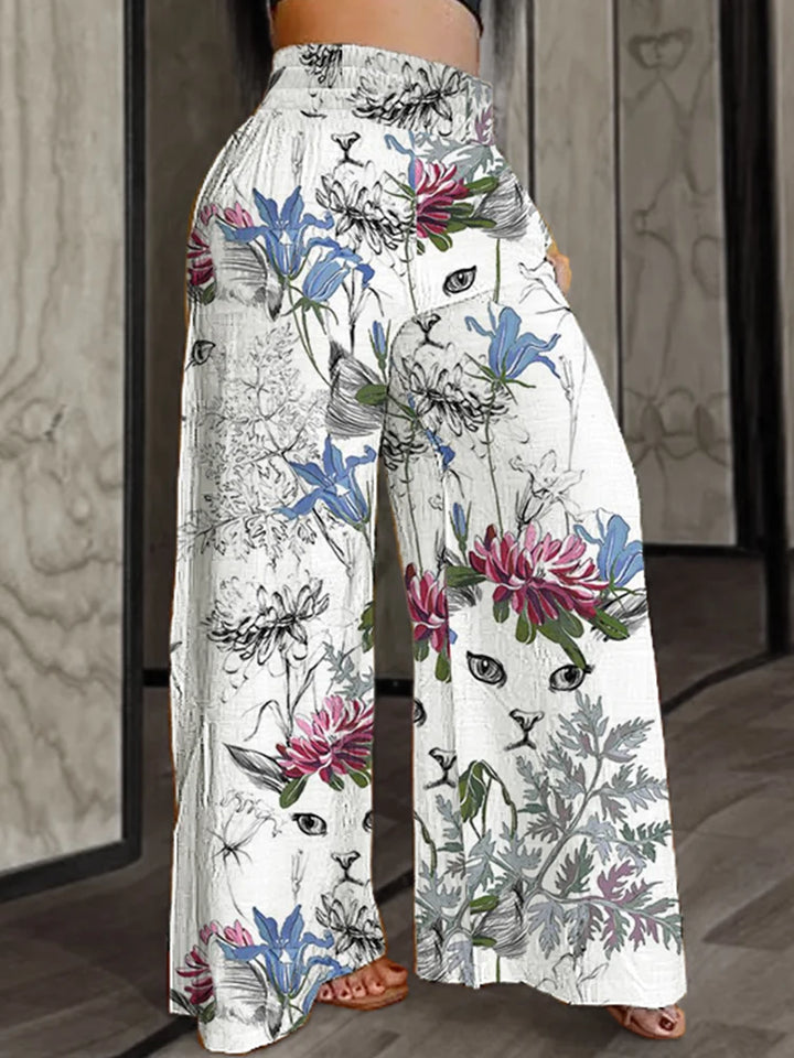 Women Plus Size Wide Leg Pants Elastic High Waist Loose Fit Abstract Print Pants Casual All-Season Trousers Female Streetwear