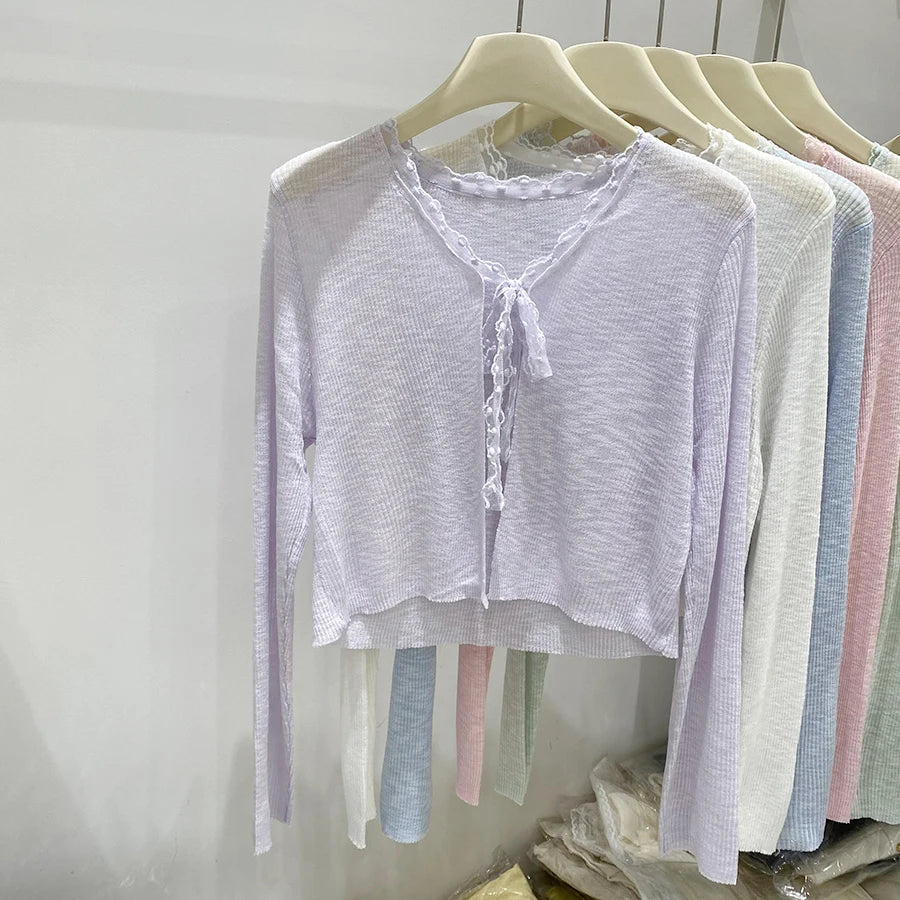 Fashion Casual All-Match Knit Short Outerwear 2026 Summer New Long Sleeve Knit Women&