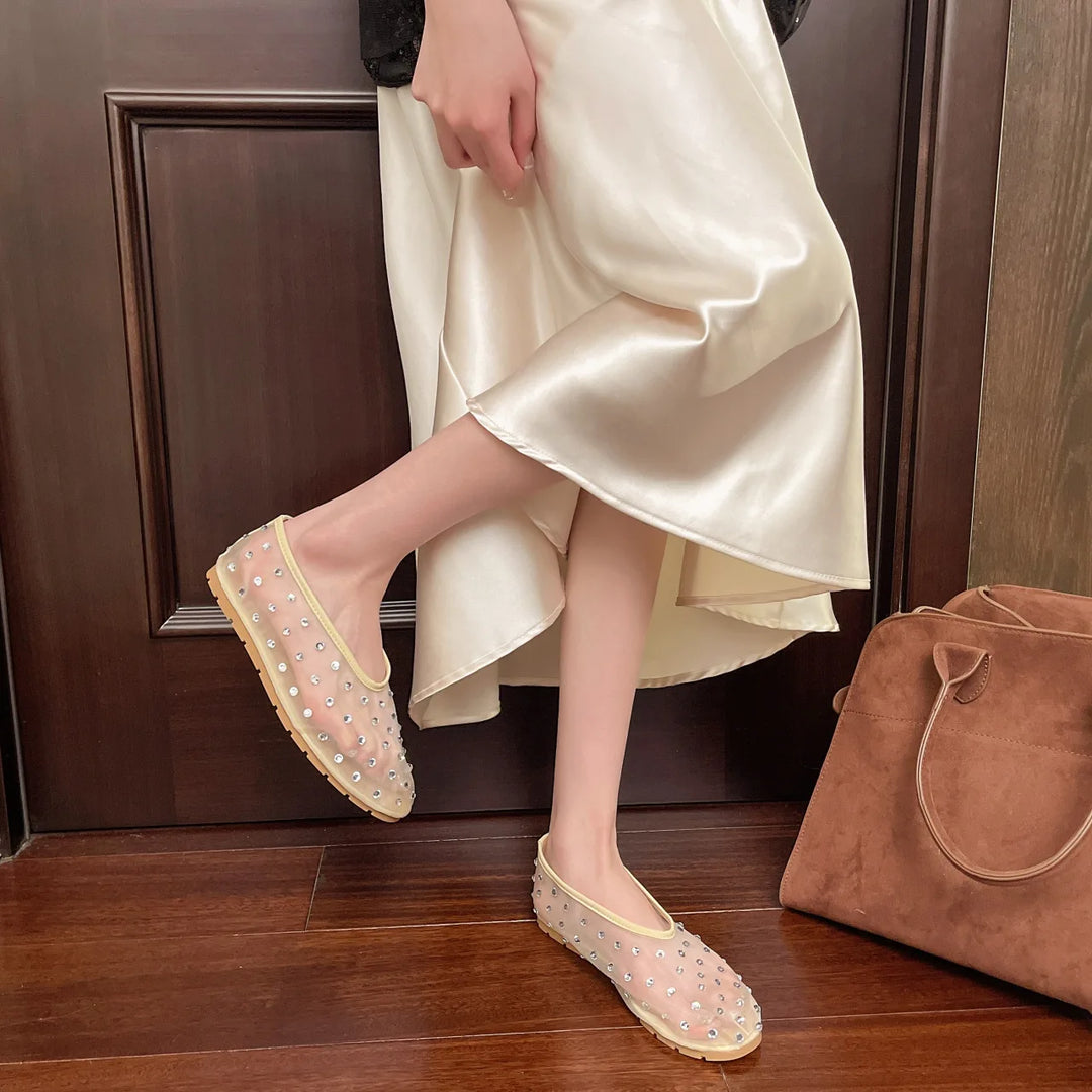 2026 flat Mary Jane shoes female  spring new mesh hollow breathable single shoes ballet dinner shoes