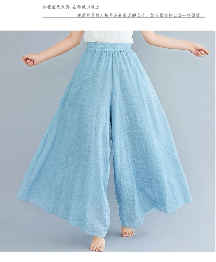 Cotton Linen Wide Leg Pants for Women Summer Casual Loose Pants High Waist Big Swing Skirt Capris Women Clothing PT-565