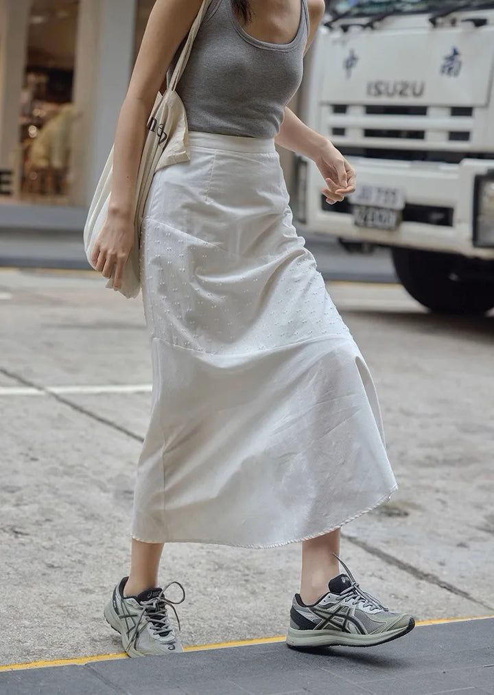 Splicing White Midi Skirt for Women in Summer 2025 New Design Style and Temperament