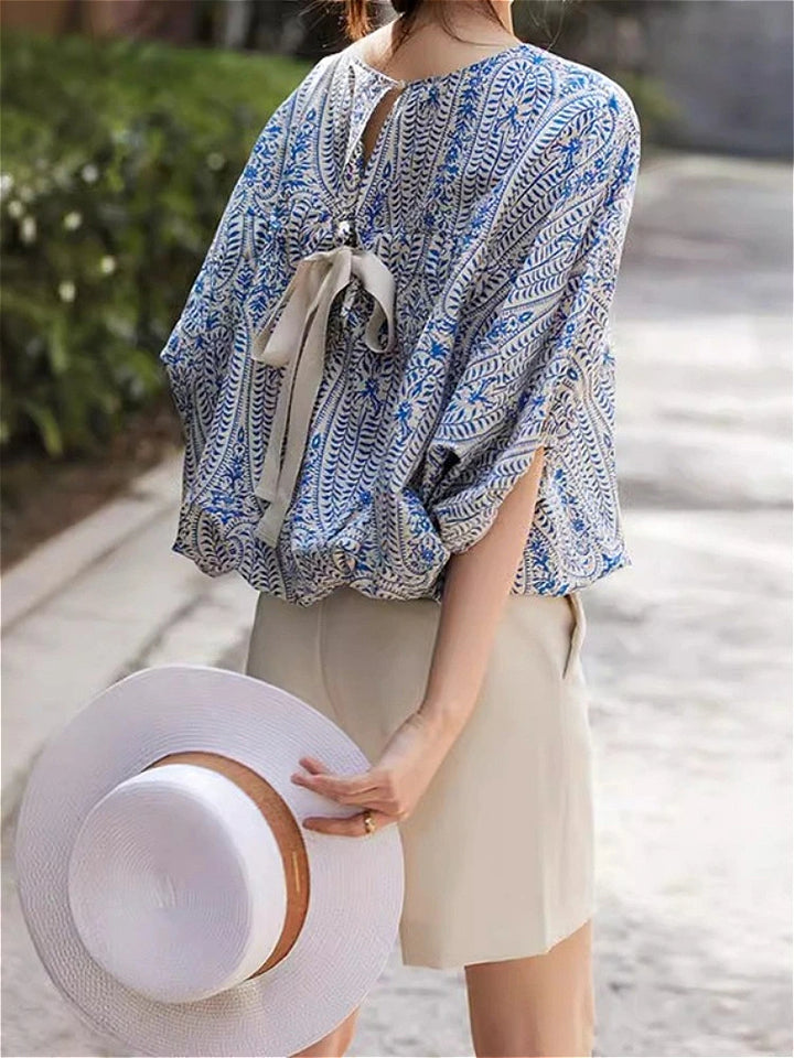 2026 Women Bohemian Linen 2 Piece Set Batwing Sleeve Blouse Wide Leg Pants Loose Casual Office Vacation Women&