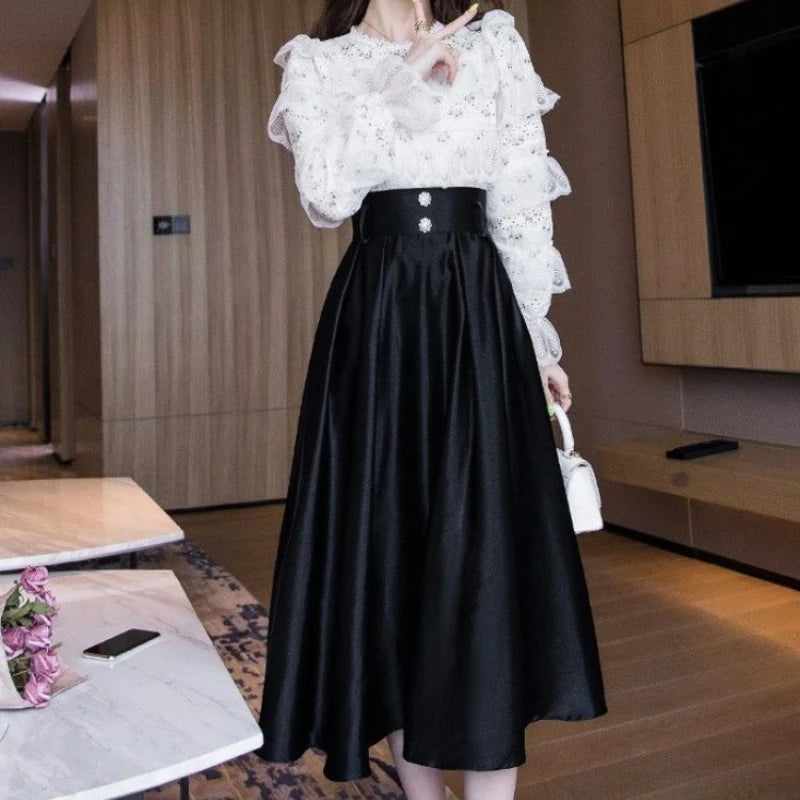 Woman Skirt Midi Black High Waist Skirts for Women V Casual Clothing Sales Korean Fashion Modest Luxury Elegant Quality Style