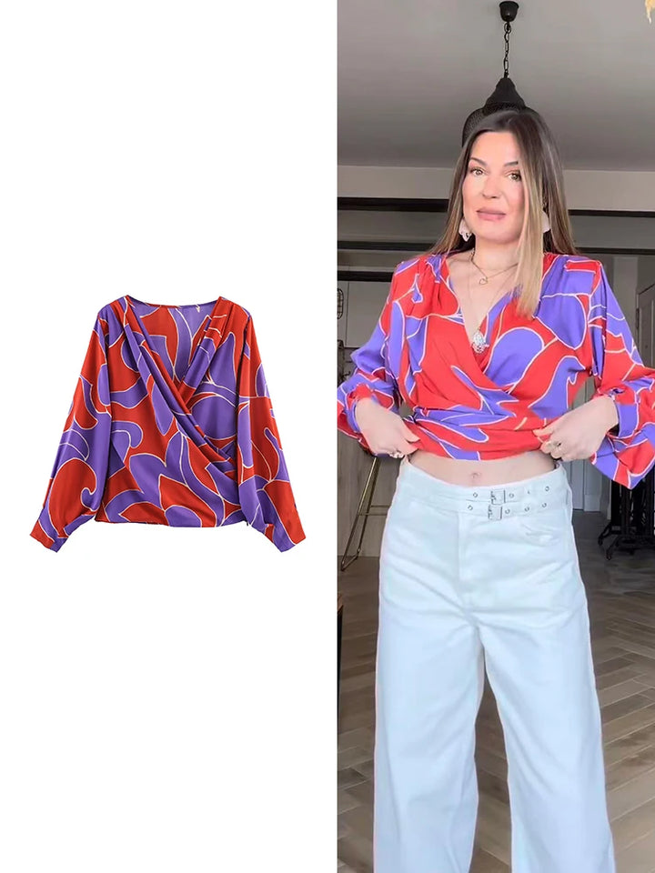 Sexy Women V Neck Shirt Blouse Office Long Sleeve Spring Summer Fashion Elegant Printed Shirt 2026 New Female Vintage Tops