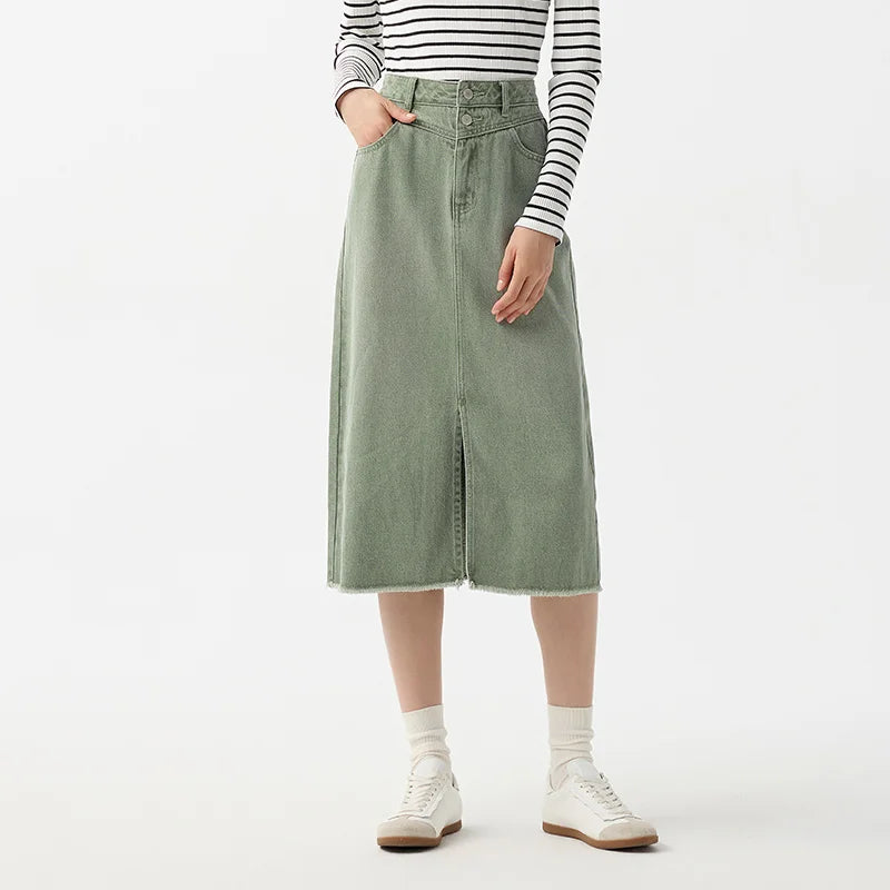 Semir Denim Skirt Women High-waisted Slit 2024 New Spring Straight Skirt