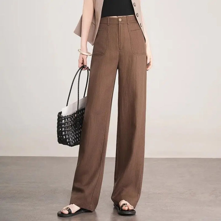 Linen Narrow Straight Leg Pants Women Summer Loose High Waist Casual Wide Leg Cropped Trousers