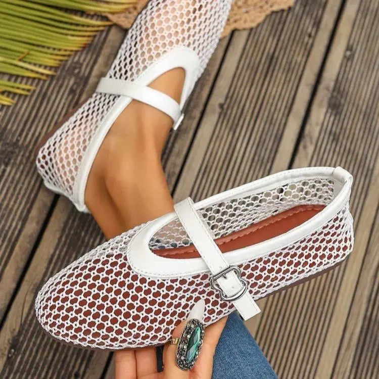 Women Mesh Ballet Flats Fishnet Ballerina Flats Comfortable Round Toe Ballet Shoes Breathable Casual Walking Shoes Zapatos Mujer