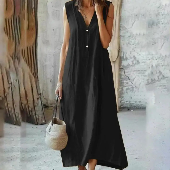 Y3NE Womens Cotton Linen Dress Casual V-Neck Sleeveless Spring Maxi Dresses Beach Dresses Vacation Outfits