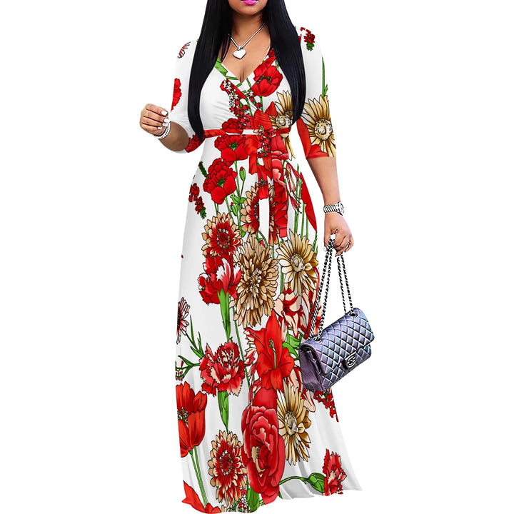 Summer Fashion Printed Short Sleeve Maxi Dress for Women Short Sleeve Long Dress Cocktail Party Loose Casual Dresses