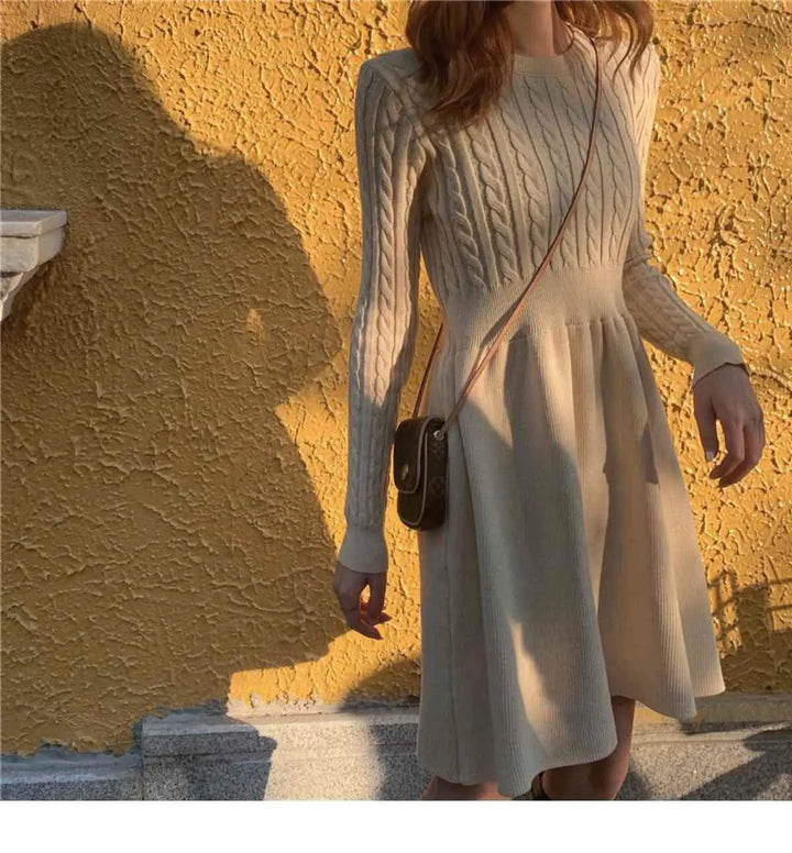 Knitted Dress for Women in Autumn Winter French Temperament Waist-hugging Base Underwear with Coat Sweater Skirt