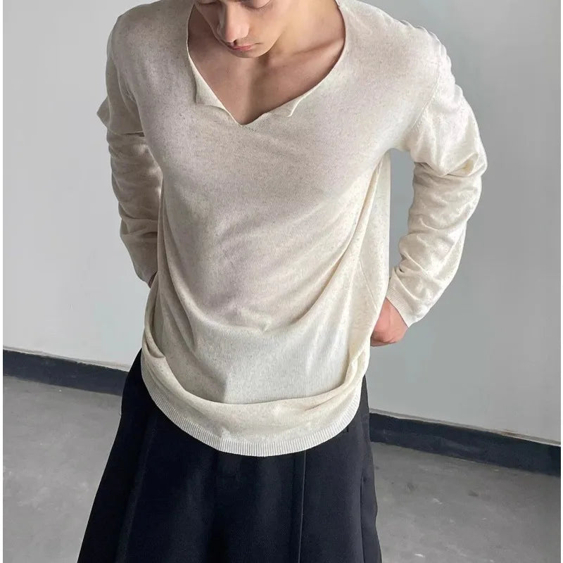 V-neck Long-sleeved T-shirt Men&