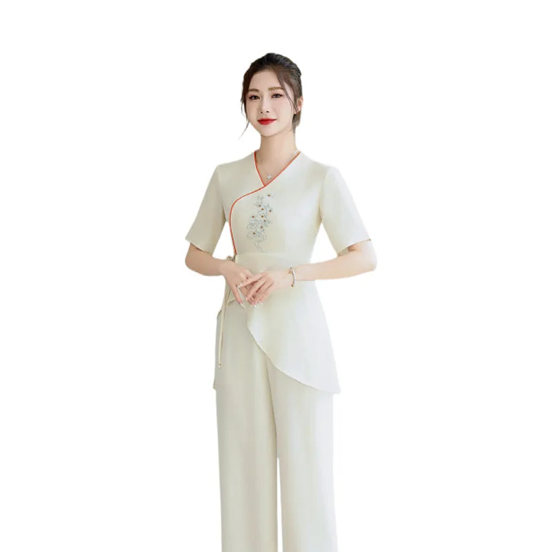 Woman Work Clothes Suit Hotel Waiter Beauty Salon Spa Massage Nail Cafe Sexy Foot Bath Sauna Technician Overall Pants Uniform