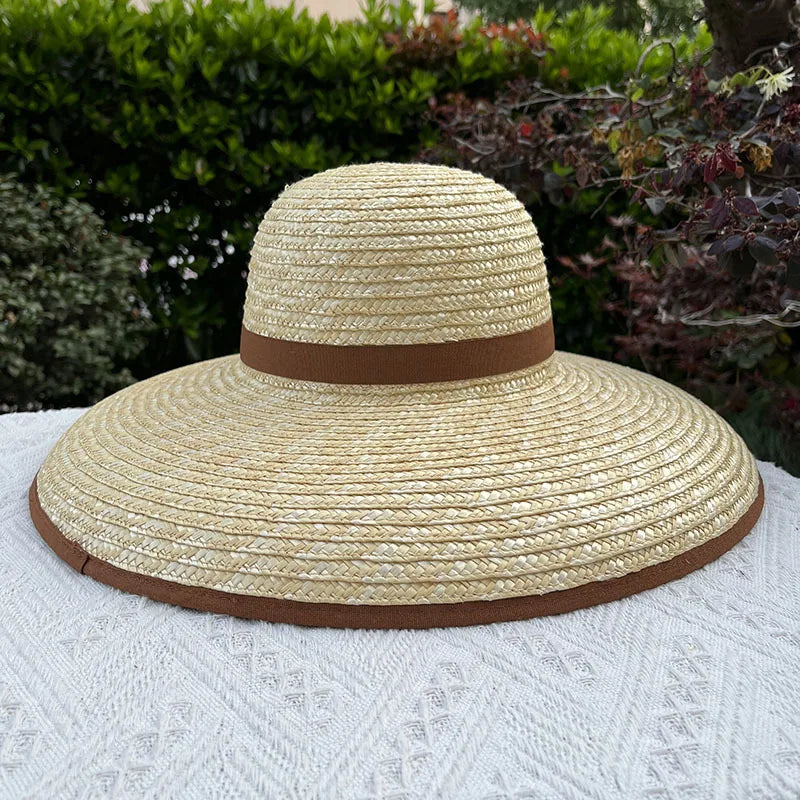 Ladies Straw Hat Sun Fedora Hats Hepburn hat Shiny European American Retro Gold Braided Female Sunshade Flat Sequins Hat gorras