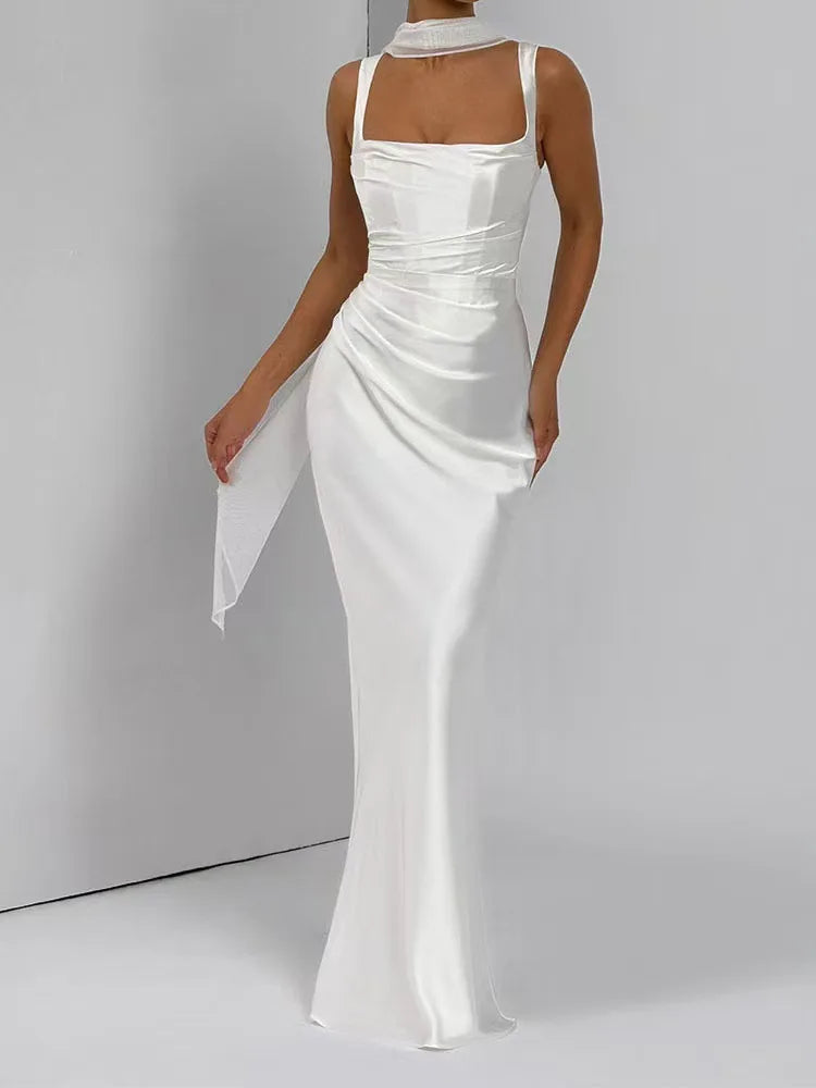 Elegant Women Corset Maxi Dress with Scarf Sexy Prom Gown Party Evening Dress Long Backless Lady Verstidos Chic Wedding Dress