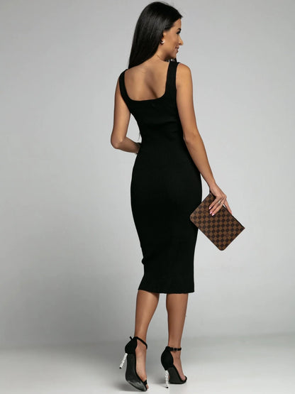 Women Dresses 2026 summer simple solid color sleeveless U-neck clip-hugging knee length dress women's clothing vestidoes