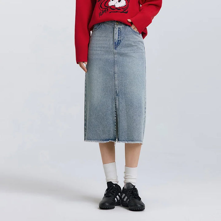 Semir Denim Skirt Women High-waisted Slit 2024 New Spring Straight Skirt