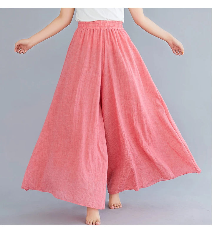 Cotton Linen Wide Leg Pants for Women Summer Casual Loose Pants High Waist Big Swing Skirt Capris Women Clothing PT-565