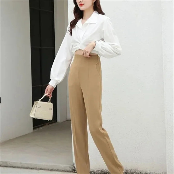 High Waist Khaki Suit Wide Leg Women&