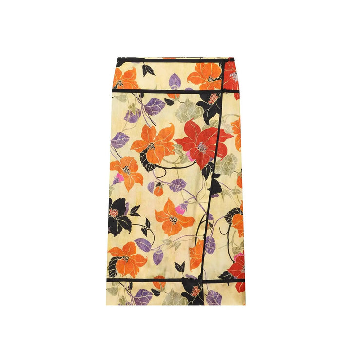 Elegant Satin Print Midi Skirt For Women High Waist Split Straight Skirt 2026 Summer New Chic Slim Fit Leisure Female Streetwear