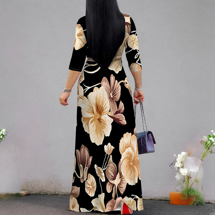 Summer Fashion Printed Short Sleeve Maxi Dress for Women Short Sleeve Long Dress Cocktail Party Loose Casual Dresses