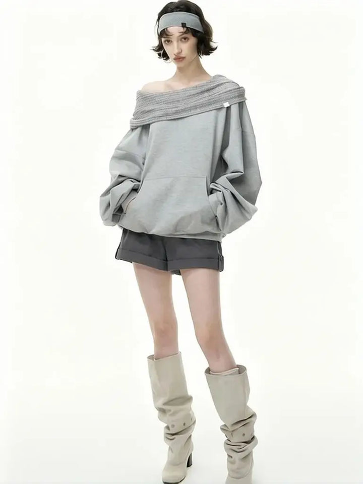 Autumn Knitwear Hooded Casual Oversize Pullovers Women Dual-wear Designer Fashion Off Shoulder Sweater Spring Loose Outwear