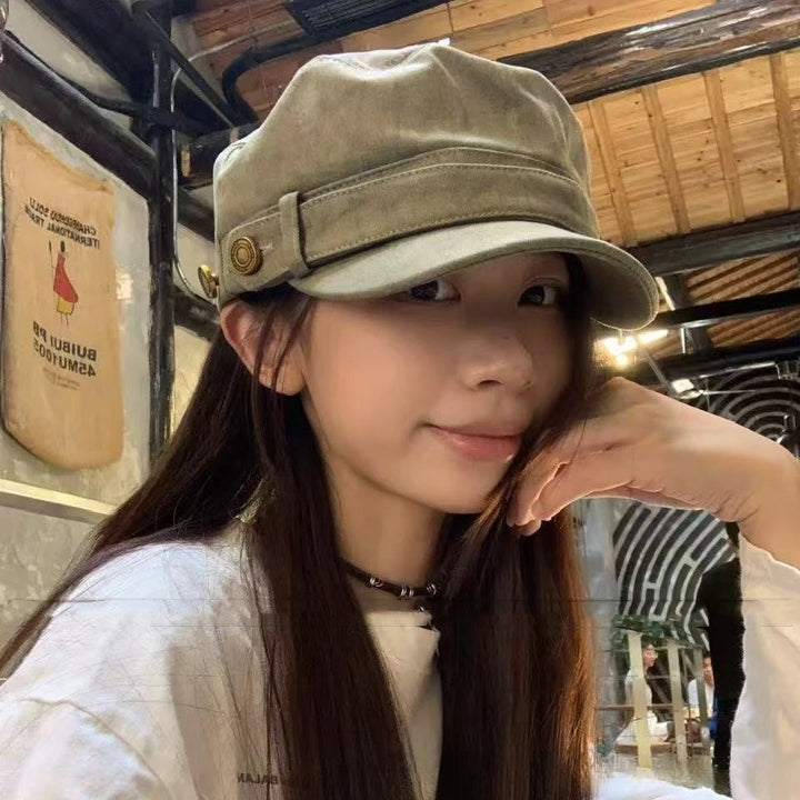 Distressed Flat Top Newsboy Cap Women&
