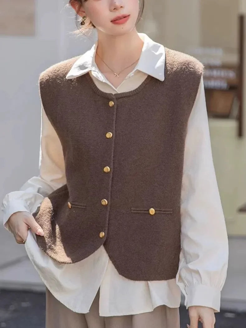 Knitted Vest Vest Shirt for Women Wearing 2025 Autumn Winter New Style Layered Sleeveless Short Top