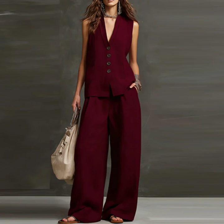 Women Linen Cotton Vest Pants Suit Women Casual Two Piece Set Office Ladies Summer 2 Piece Set Women Outfits