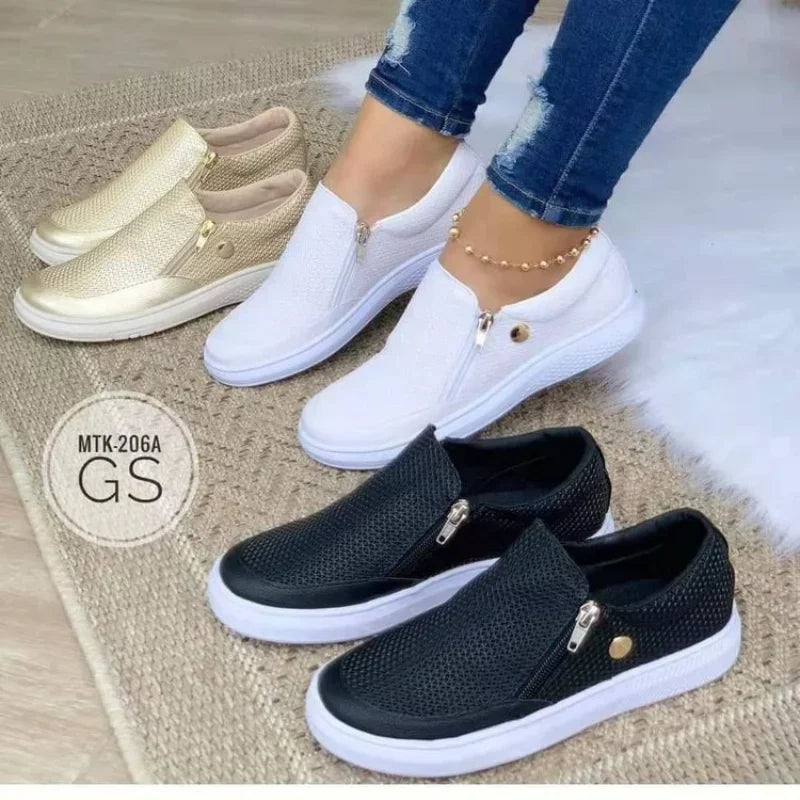 Sneakers Women 2025 New Flat Shoes Slip-on Casual Sports Shoes Platform Sneakers Zipper Temperament Walking Shoes for Women