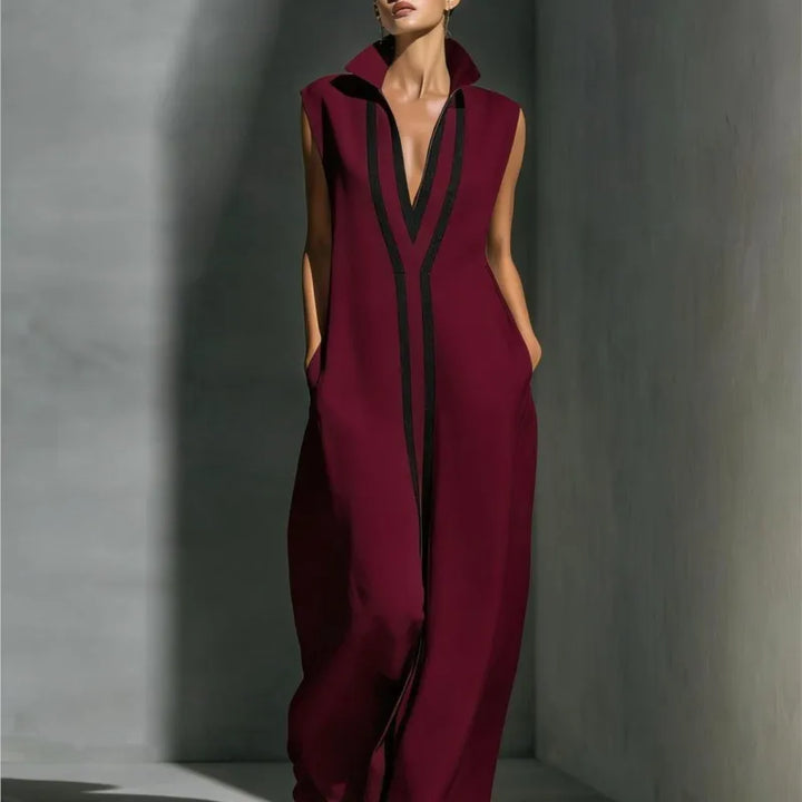 Fashion Colourblock Maxi Dress Women Casual V-neck Sleeveless Loose Dresses Summer Elegant Party Beach Dress Street Vestidos