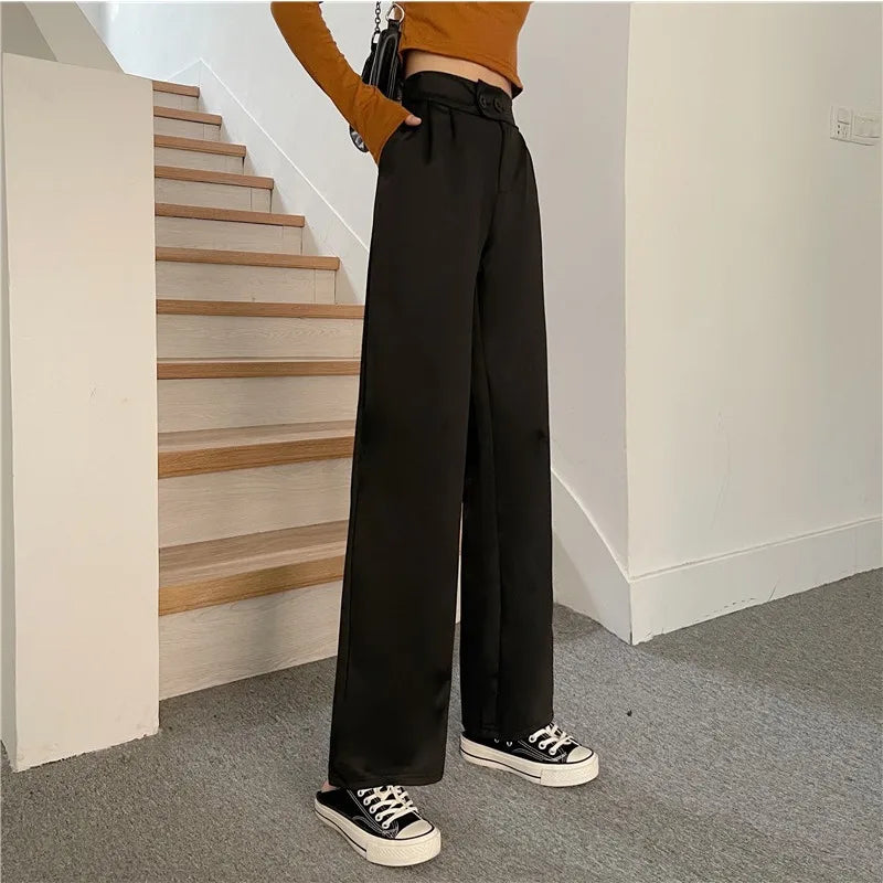 Women High Waist Wide Leg Suit Pants Draped Casual Trousers Korean Fashion Retro Loose Pants Autumn New