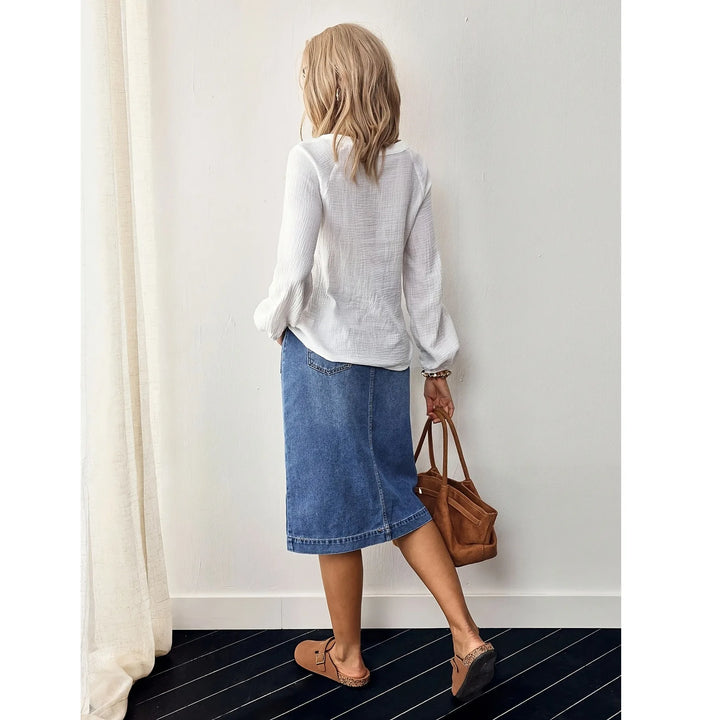 Fashion Multi-breasted Denim Skirt Front Split Fork Straight Denim Skirt Women