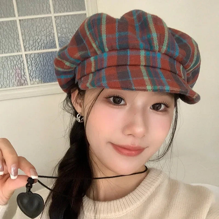 2025 Vintage Plaid Newsboy Cap - 8-Panel British Baker Boy Hat for Women, Slimming Face Retro Flat Cap