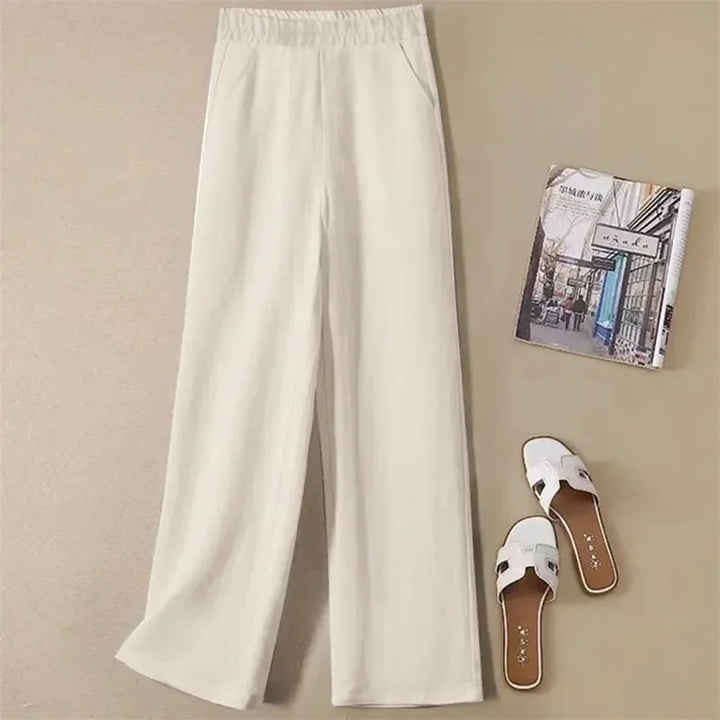 Linen Wide Leg Pants Women New Summer Thin Elastic High Waist Long Pants Autumn Casual Loose Cotton And Linen Straight Trousers