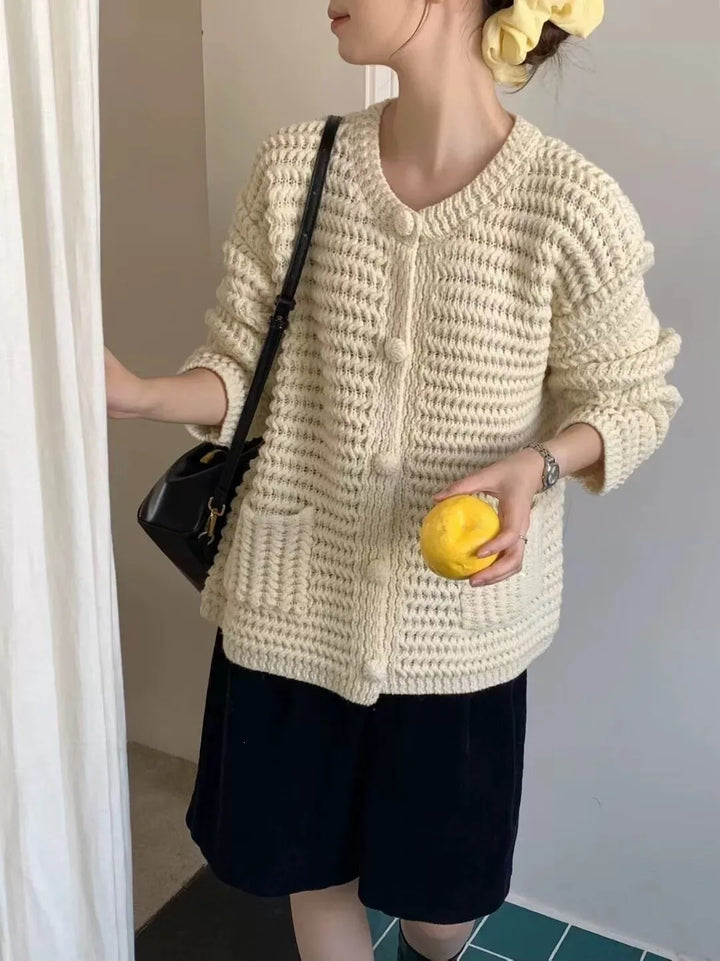 Women Knit Cardigan Long Sleeve Button Down Loose Casual Outerwear With Pockets