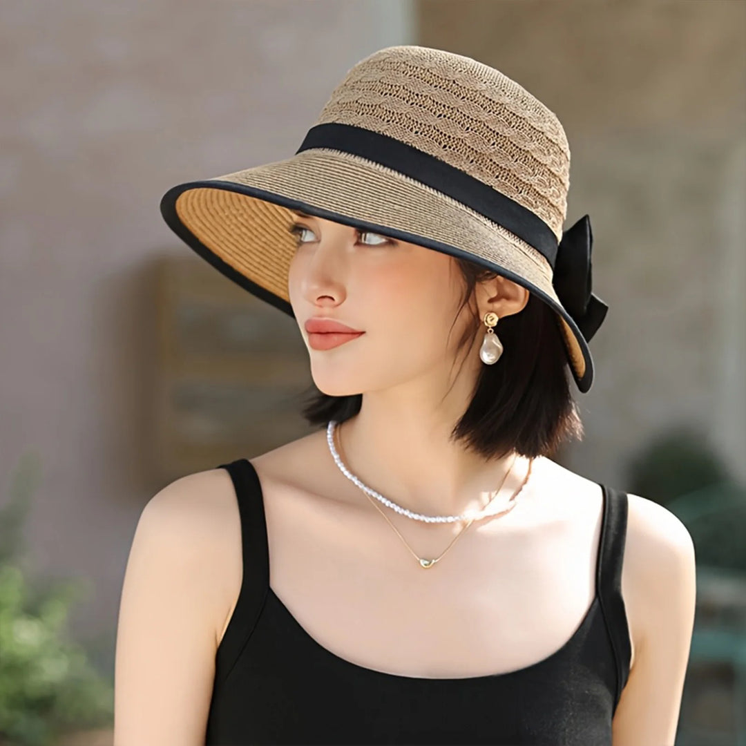 Elegant Wide Brim Straw Hat With Bowknot Summer Beach Sun Protection For Women Outdoor Travel Photography
