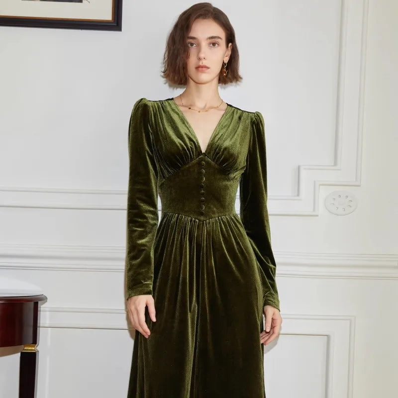 Velvet V-Neck Dress Women&