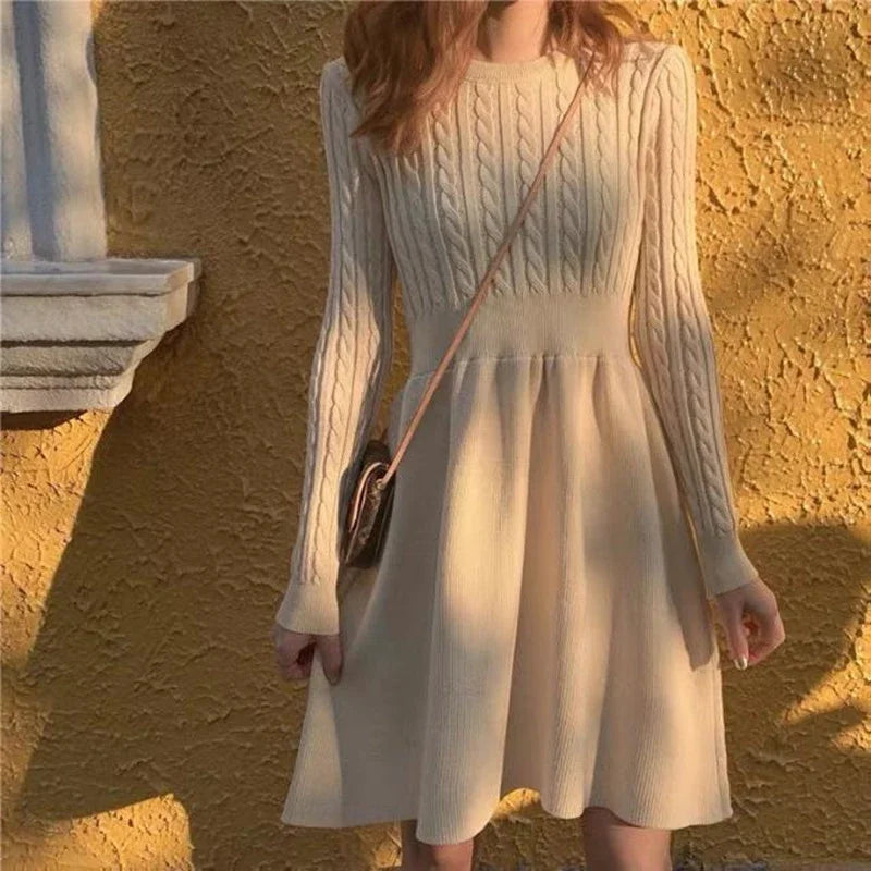 Knitted Dress for Women in Autumn Winter French Temperament Waist-hugging Base Underwear with Coat Sweater Skirt
