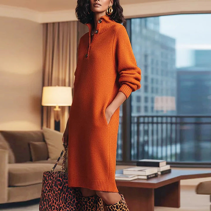 Fall Casual Solid Ribbed Knitted Dresses Woman Lapel Pullover Dress Winter Long Sleeve Sweater Dress Women Party Dresses