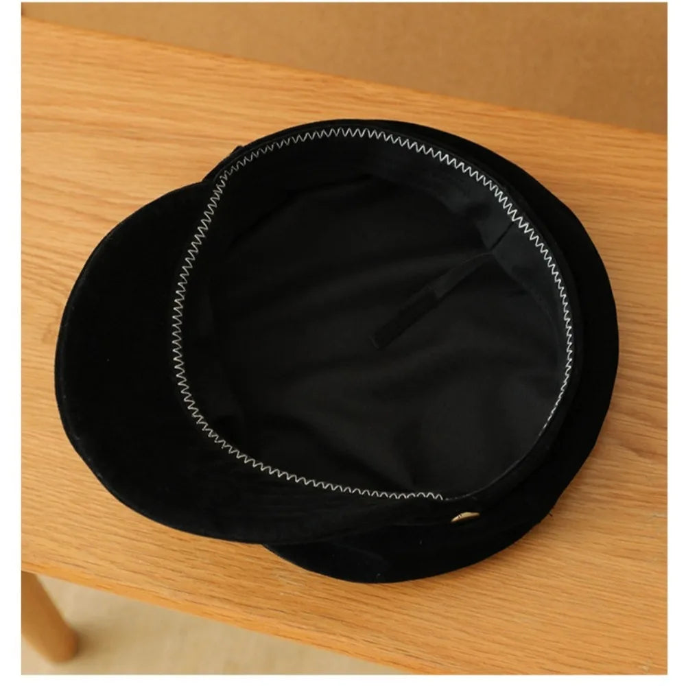 Retro Navy Style Suede Newsboy Cap Men Women Autumn Winter Casual Flat Top Painter Hat