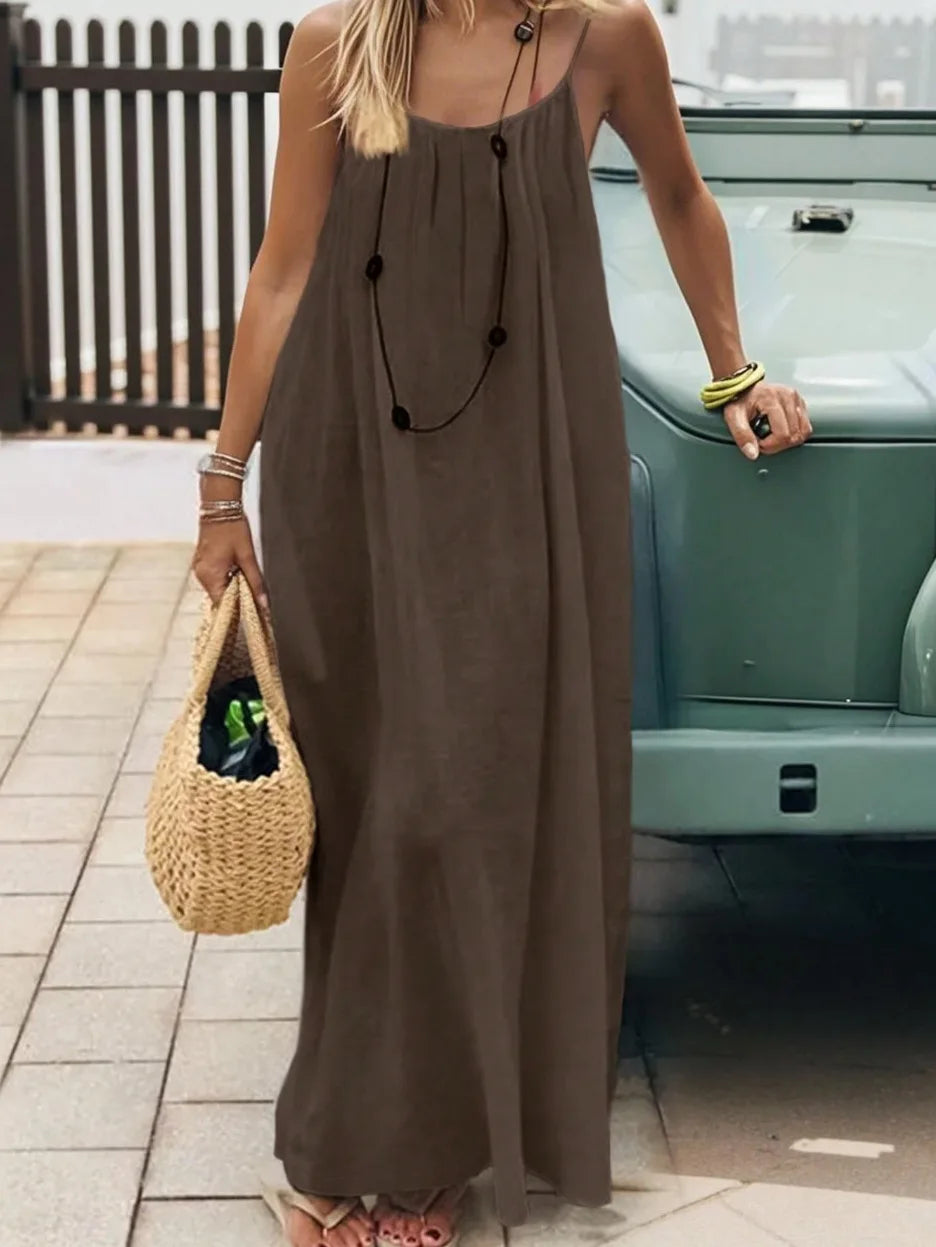 Casual Dress Maxi Dresses 2026 Woman Vestidos Simple Style Home Clothing Homewear Loose Comfortable Solid Color Sling Backless